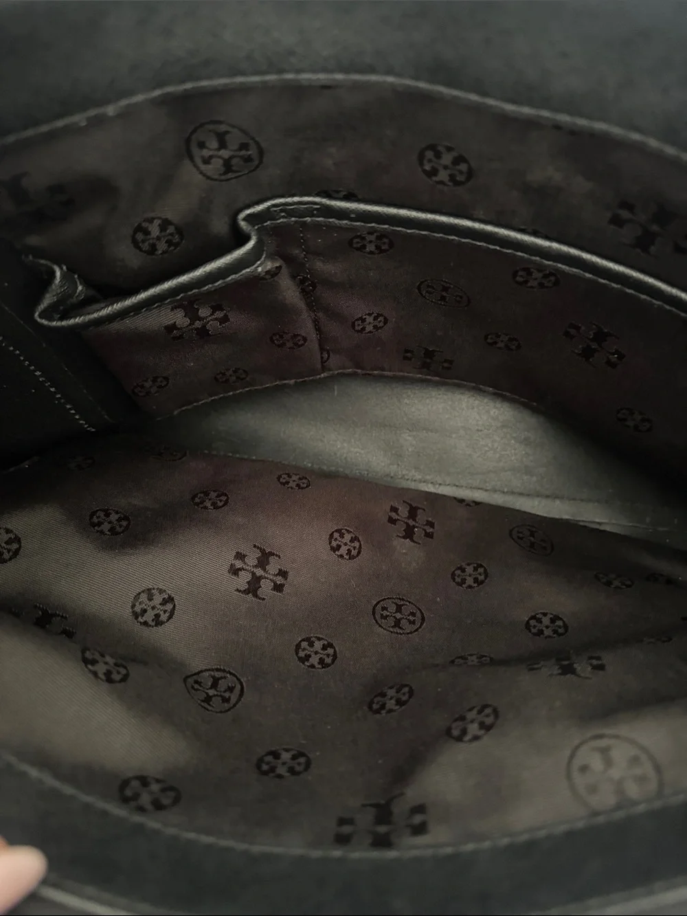 Tory Burch Black Leather Double-Handle Tote with Gold Logo